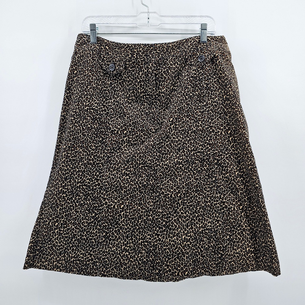 Talbots Leopard Print Skirt Womens 16 Brown A-Line Cotton Stretch Knee Length